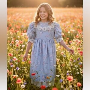 VTG Sarah Kent Dress For Girls Floral Cottage Core Lace Petticoat Made USA Sz 10